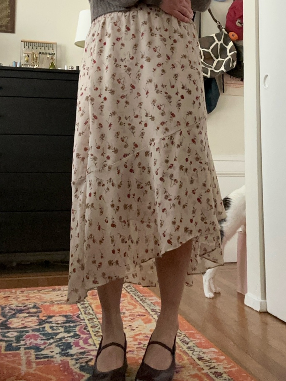 Vintage floral Tiered Midi Skirt - beige